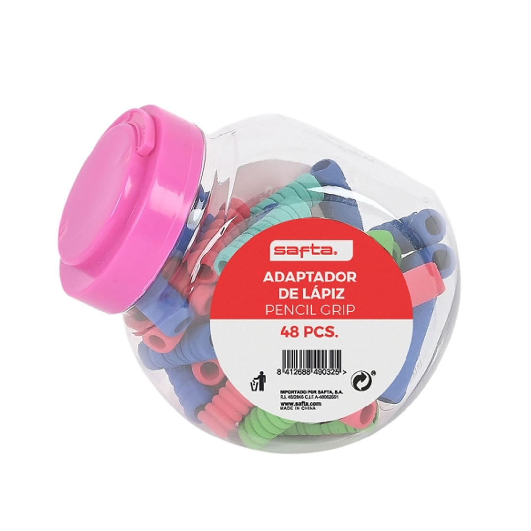 Safta Pack de 48 Adaptadores - Material Suave - Apto para Ambas Manos - Reduce Fatiga - Compatible con Lapices y Boligrafos - Colores Surtidos 1