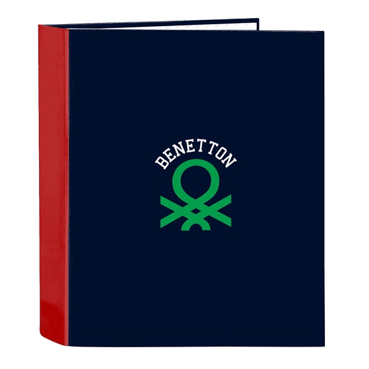 Safta Benetton Together Carpeta con 4 Anillas 40mm - Tapas Duras Forradas - Formato Folio - 270x60x330mm - Color Azul Marino 1