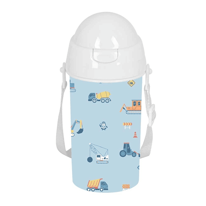 Safta Gruas Botella de 500ml - PVC sin BPA - Pajita Interior - 73x73x195mm - Color Azul Claro 1