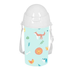 Safta Pandi Botella de 500ml - PVC sin BPA - Pajita Interior - 73x73x195mm - Color Azul Claro