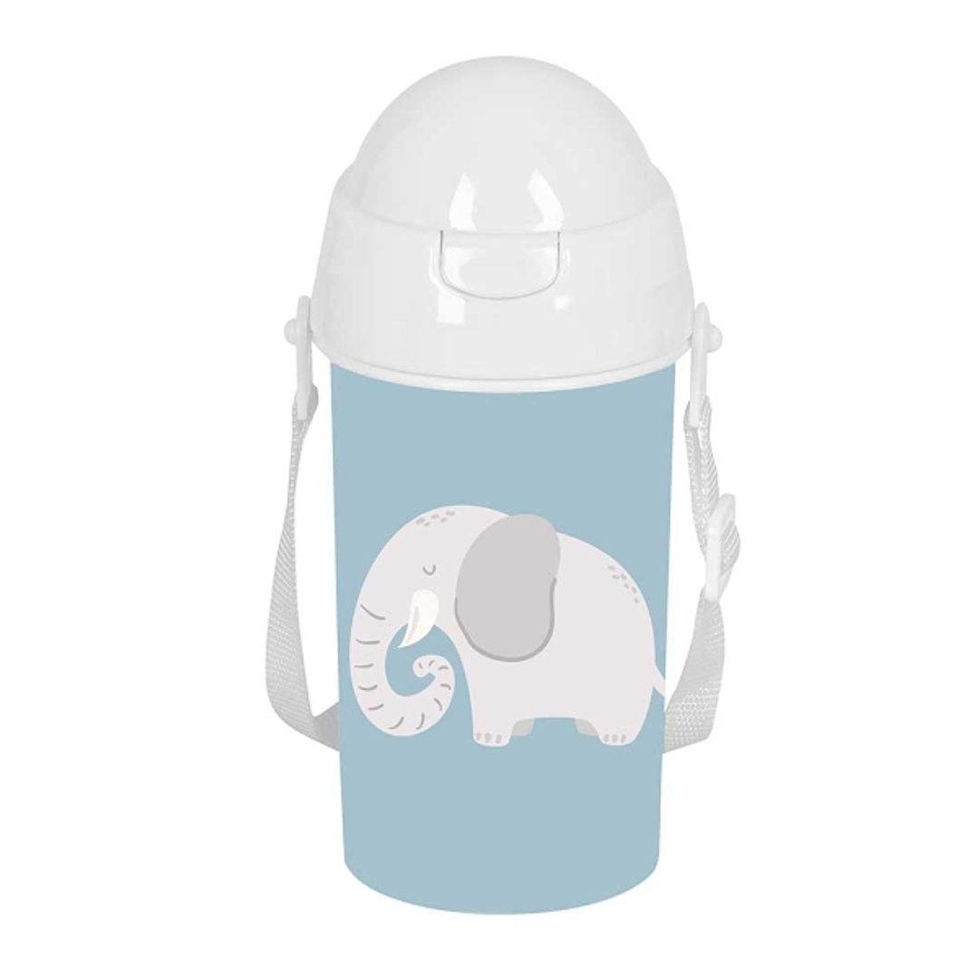 Safta Elefante Botella de 500ml - PVC sin BPA - Pajita Interior - 73x73x195mm - Color Azul 1