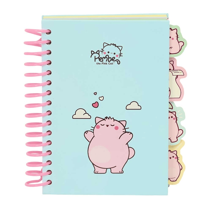 Safta Pembe The Pink Cat Bloc de Notas A6 - Tapas Duras - 80 Hojas - Gramaje 80g/m2 - Incluye 4 Separadores - 105x148mm - Color Azul Claro 1