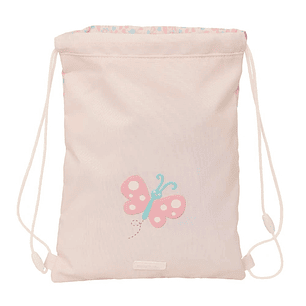 Safta Mariposa Saco Plano - Bolsillo con Cremallera - Cierre con Cordones - 3L - 260x10x340mm - Color Rosa Pastel