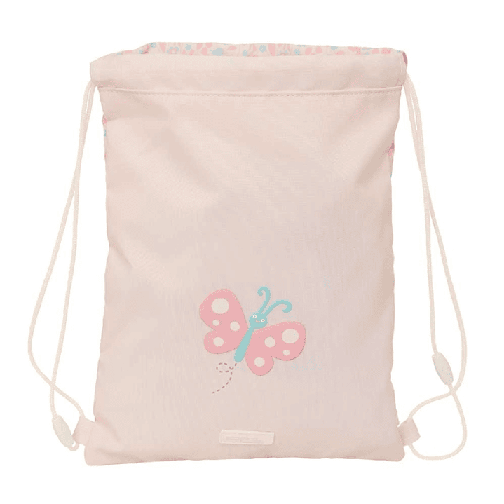 Safta Mariposa Saco Plano - Bolsillo con Cremallera - Cierre con Cordones - 3L - 260x10x340mm - Color Rosa Pastel 1