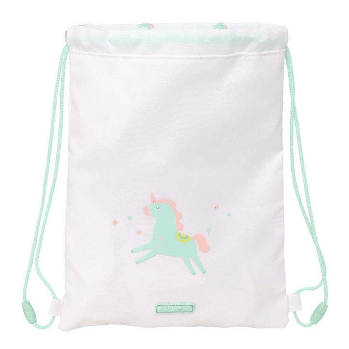 Safta Unicornio Saco Plano - Bolsillo con Cremallera - Cierre con Cordones - 3L - Material Seguro - Ligero y Portatil - 260x10x340mm - Color Blanco 1