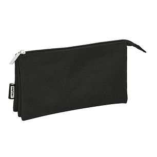 Safta Portatodo - 3 Compartimentos con Cremalleras - Bolsillo Interior - 0.6L - 220x30x120mm - Color Negro