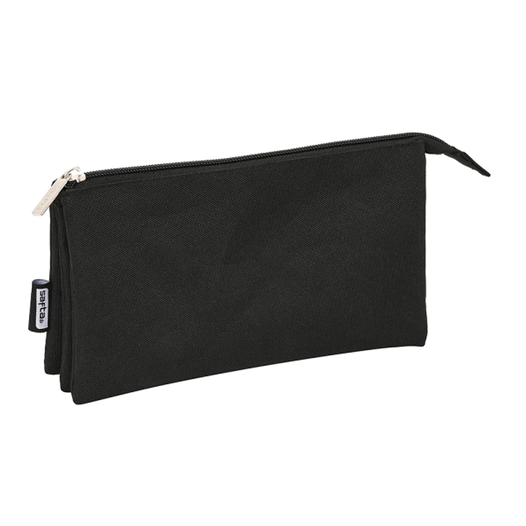 Safta Portatodo - 3 Compartimentos con Cremalleras - Bolsillo Interior - 0.6L - 220x30x120mm - Color Negro 1