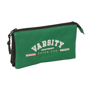 Safta Blackfit8 Varsity Portatodo - 3 Compartimentos con Cremalleras - Bolsillo Interior - 0.6L - 220x30x120mm - Color Negro y Verde