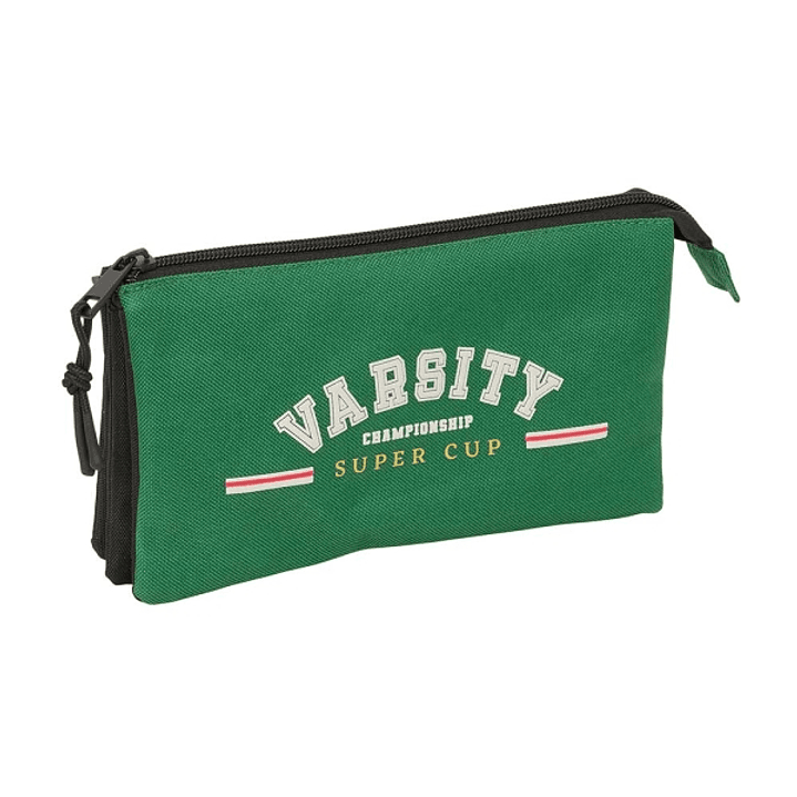 Safta Blackfit8 Varsity Portatodo - 3 Compartimentos con Cremalleras - Bolsillo Interior - 0.6L - 220x30x120mm - Color Negro y Verde 1