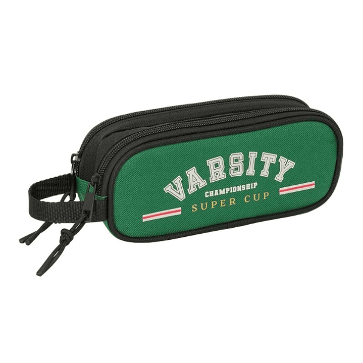 Safta Blackfit8 Varsity Portatodo - 2 Compartimentos con Cremalleras - 1L - Asa Lateral - 210x60x80mm - Color Negro y Verde 1