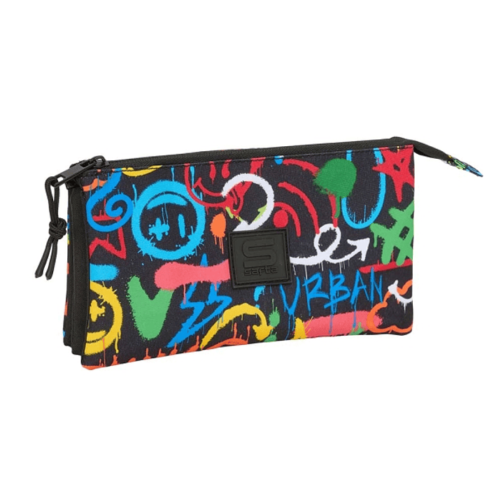 Safta Graffiti Colors Portatodo - 3 Compartimentos con Cremalleras - Bolsillo Interior - 0.60L - 220x30x120mm - Multicolor 1