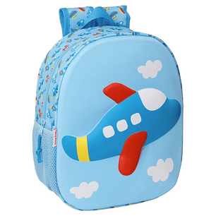 Safta Avion Mochila 3D - Portabotellas - Hombreras Acolchadas - Asa Superior - Color Azul Claro