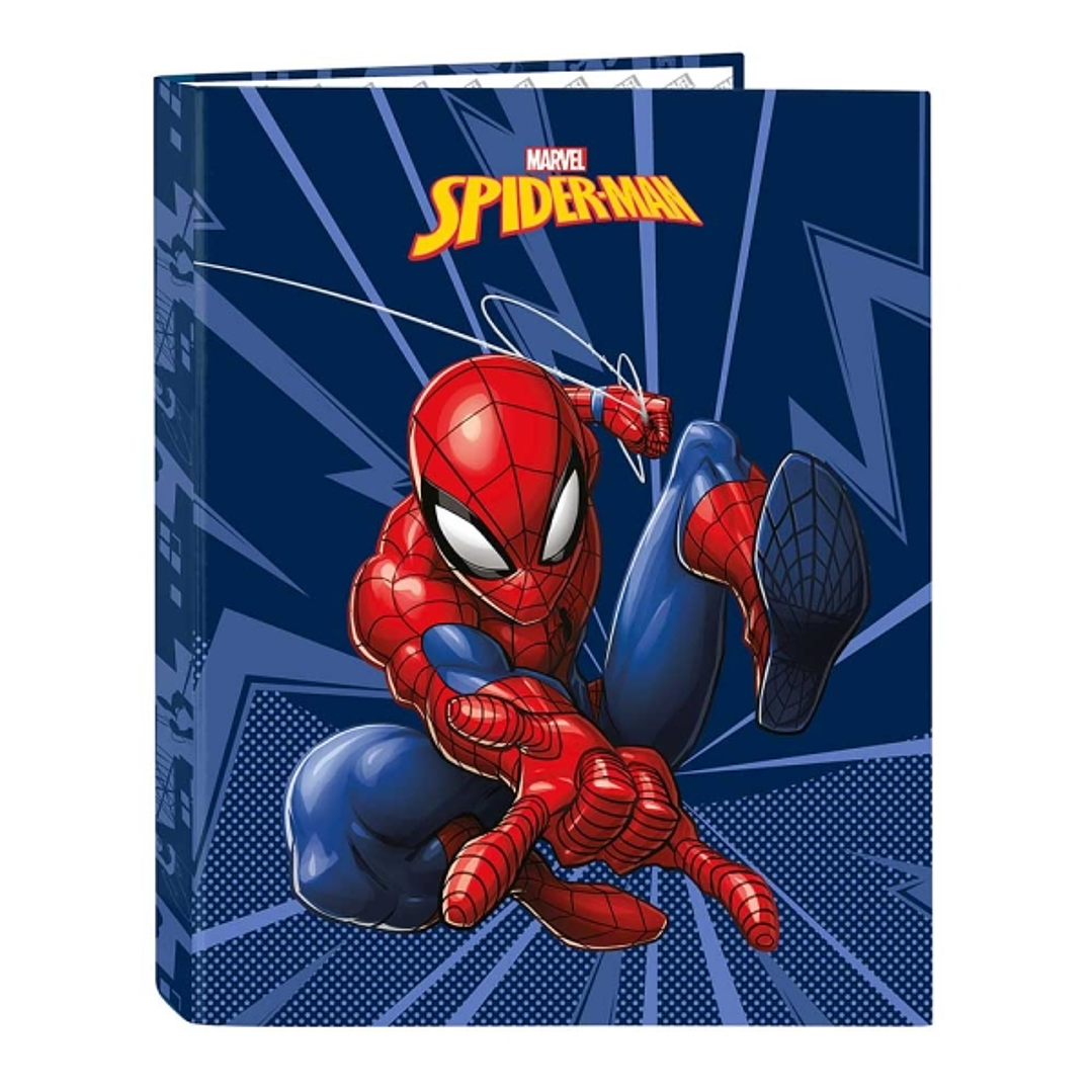 Safta Spider-Man Carpeta con 4 Anillas 25mm - Tapas Duras Forradas - Formato Folio - 265x40x330mm - Color Azul Marino 1