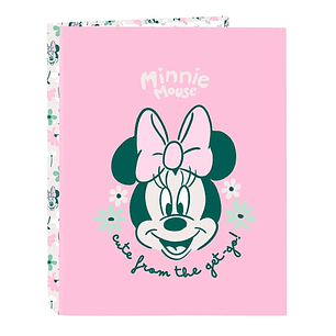 Safta Minnie Mouse Minty Carpeta con 4 Anillas 25mm - Tapas Duras Forradas - Formato Folio - Resistente y Elegante - 265x40x330mm - Color Rosa Pastel