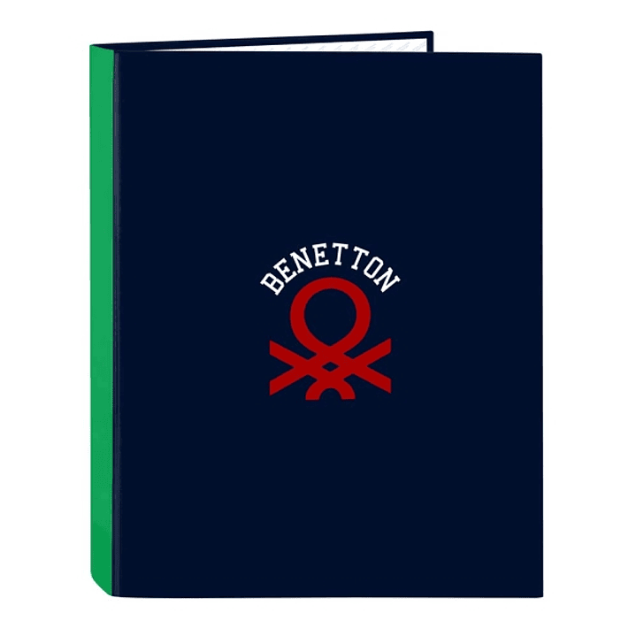 Safta Benetton Together Carpeta con 4 Anillas 25mm - Tapas Duras Forradas - Formato Folio - Resistente - 265x40x330mm - Color Azul Marino 1