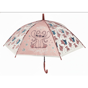 Safta Stitch Ohana Paraguas Automatico de 76cm - 8 Paneles - Asa y Punta de PVC - POE - Nervios de Acero de 8mm - Color Rosa Pastel