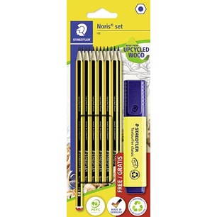 Staedtler Noris 120 Pack con 12 Lapices de Grafito Hexagonales HB + 1 Marcador Fluorescente Textsurfer Amarillo - Resistencia a la Rotura - Madera de 