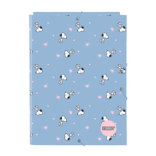 Safta Snoopy Carpeta con 3 Solapas - Tapas Duras Forradas - Formato Folio - Cierre con Gomas - 260x25x335mm - Color Azul