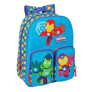 Safta Iron Man Mochila Infantil - Adaptable a Carro - Portabotellas - Hombreras Ergonomicas - Bolsillo Frontal - Asa Superior - 10L - 260x110x340mm - 