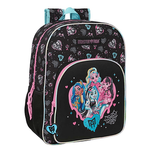 Safta Monster High Mochila Adaptable a Carro - Portabotellas - Tirador Doble - Hombreras Ergonomicas Acolchadas - Bolsillo Frontal - Asa de Mano Super