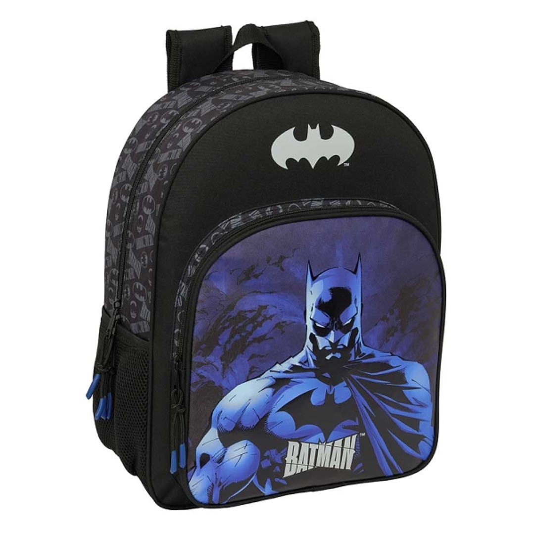 Safta Batman Mochila Adaptable a Carro - Portabotellas - Doble Tirador en Cremallera - Hombreras Ergonomicas Acolchadas - Bolsillo Frontal - Asa de Ma 1