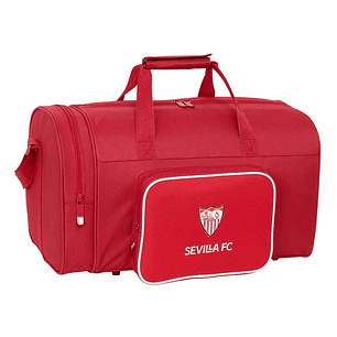 Safta Sevilla FC Bolsa de Deporte - Bandolera Ajustable - Bolsillo Frontal - Tacos Protectores en Base - Fondo Extraible - Resistente al Agua - 33L - 