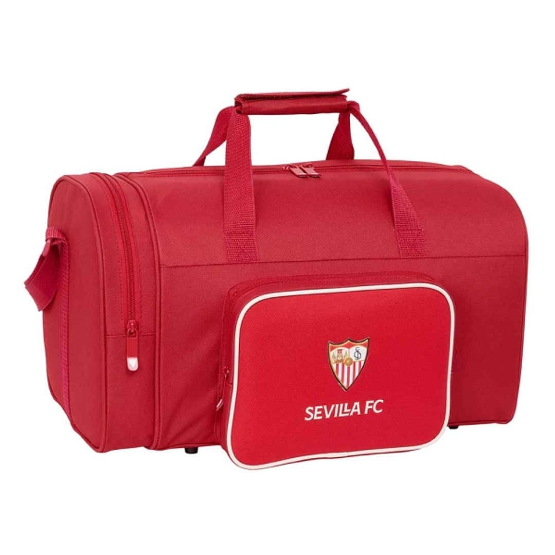 Safta Sevilla FC Bolsa de Deporte - Bandolera Ajustable - Bolsillo Frontal - Tacos Protectores en Base - Fondo Extraible - Resistente al Agua - 33L -  1