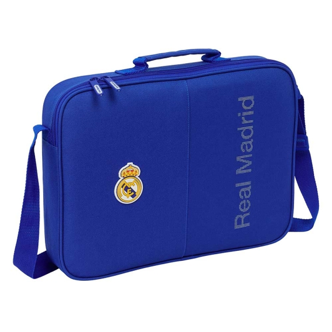 Safta Real Madrid Maletin con Cremallera - Bandolera Ajustable - Asa Forrada - Doble Tirador - Fondo Semirigido - 6L - 380x60x280mm - Color Azul 1