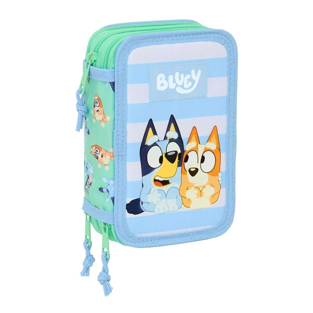 Safta Bluey Sisters Plumier de 3 Pisos - 37 Piezas - 1.3L - Goma - Lapiz - Boligrafos - Sacapuntas - Reglas - 16 Colores - 14 Rotuladores - 125x55x195 1