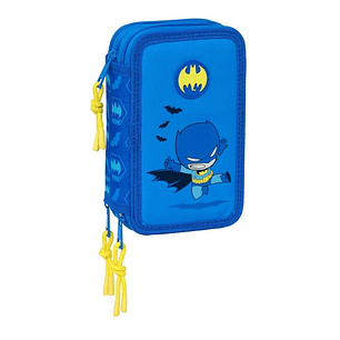 Safta Batman Preescolar Plumier de 3 Pisos - 37 Piezas - 1.3L - Goma - Lapiz - Boligrafos - Sacapuntas - Reglas - 16 Colores - 14 Rotuladores - 125x55