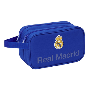 Safta Real Madrid Neceser de 5L - 2 Compartimentos con Cremallera - Asa Lateral - Adapatable a Carro - 260x125x150mm - Color Azul