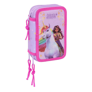 Safta Unicorn Academy Plumier de 3 Pisos - 37 Piezas - 1.3L - Goma - Lapiz - Boligrafos - Sacapuntas - Reglas - 16 Colores - 14 Rotuladores - 125x55x1