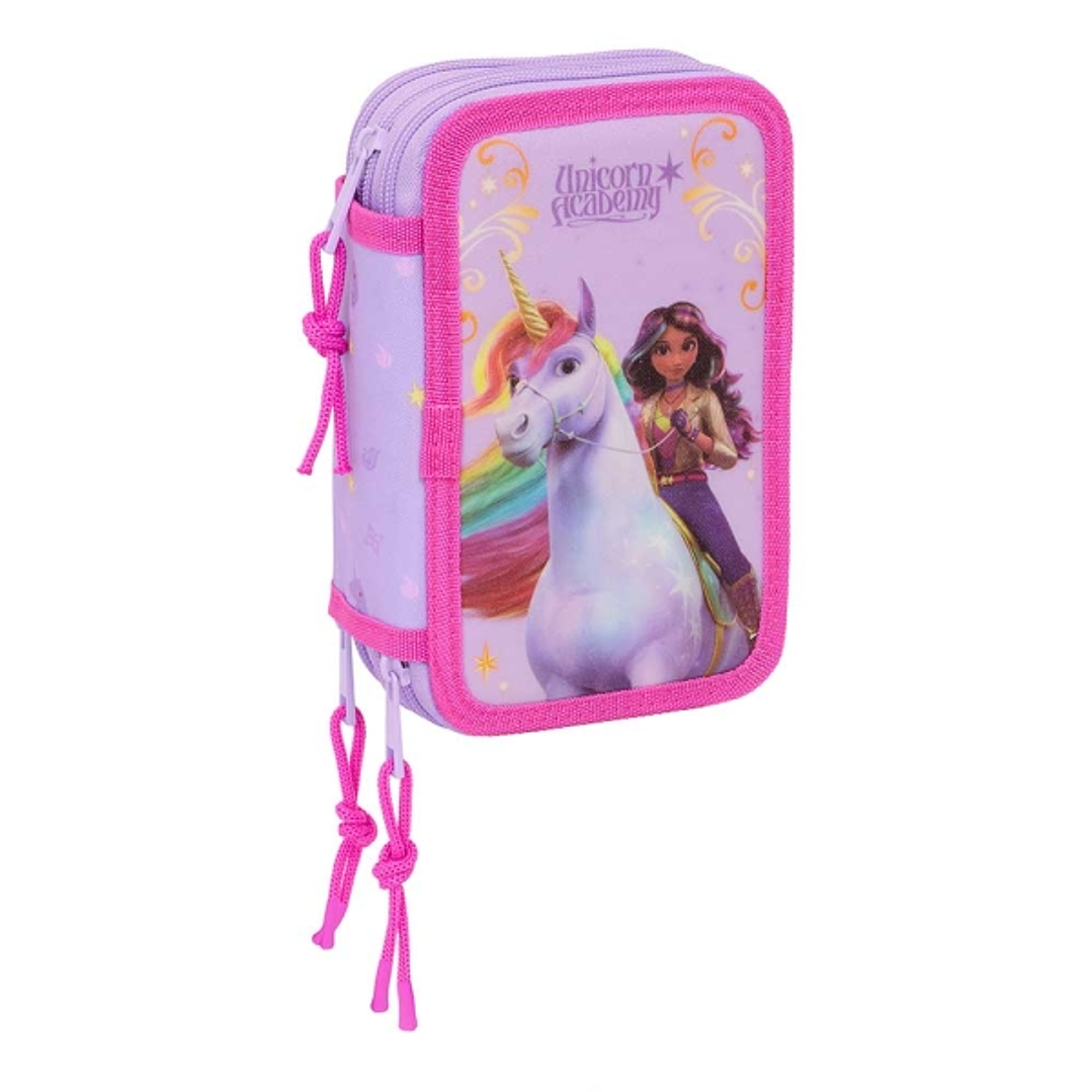 Safta Unicorn Academy Plumier de 3 Pisos - 37 Piezas - 1.3L - Goma - Lapiz - Boligrafos - Sacapuntas - Reglas - 16 Colores - 14 Rotuladores - 125x55x1 1
