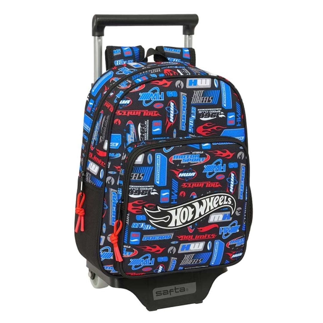 Safta Hot Wheels Mochila con Carro - Portabotellas - Hombreras Acolchadas - Bolsillo Frontal - Asa Superior - Mochila Extraible - Material Resistente  1