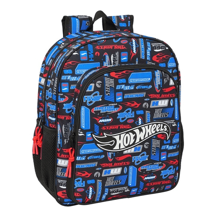 Safta Hot Wheels Mochila - Adaptable a Carro - Portabotellas - Doble Tirador en Cremallera - Hombreras Acolchadas Ergonomicas - Asa de Mano Superior - 1