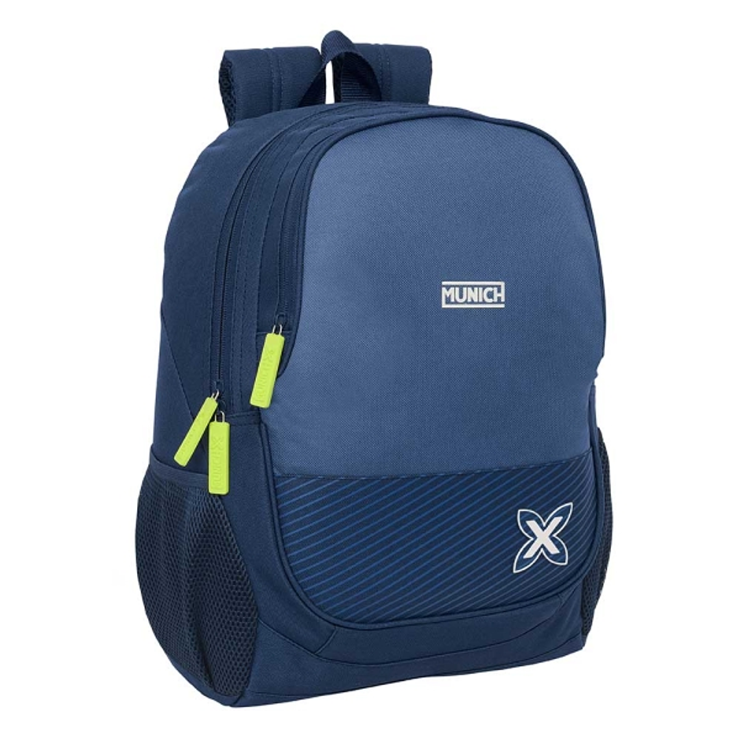 Safta Munich Blue Indigo Mochila Adaptable a Carro - Portabotellas - Dos Compartimentos - Cremalleras Dobles - Hombreras Acolchadas - Asa Superior - 2 1