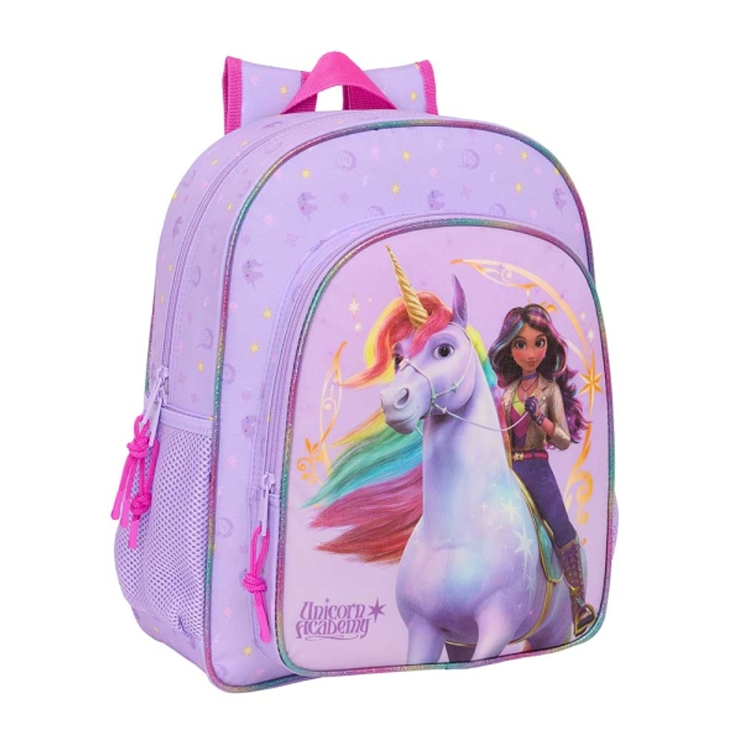 Safta Unicorn Academy Mochila - Adaptable a Carro - Portabotellas - Doble Tirador en Cremallera - Hombreras Ergonomicas - Asa de Mano Superior - 15L - 1