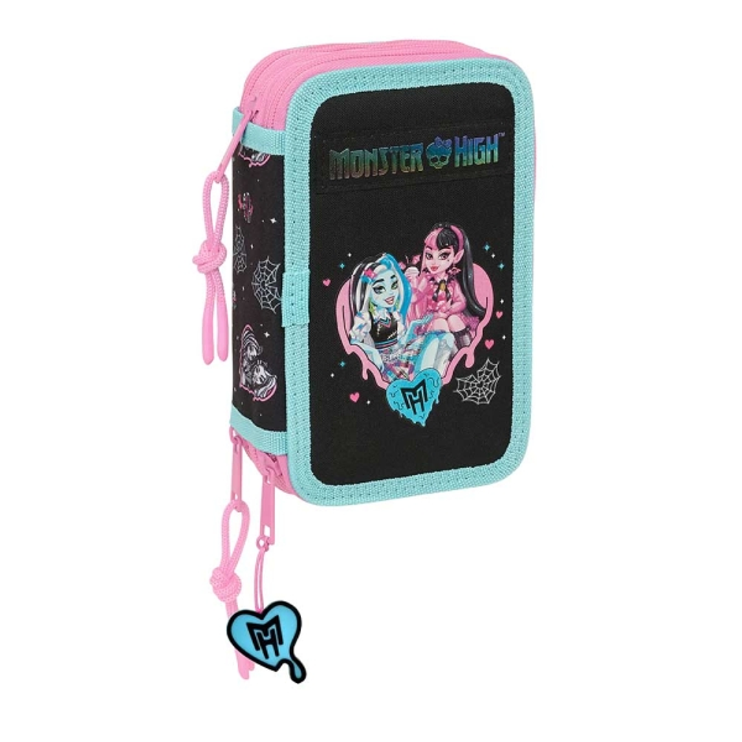 Safta Monster High Plumier de 3 Pisos - 37 Piezas - 1.3L - Goma - Lapiz - Boligrafos - Sacapuntas - Reglas - 16 Colores - 14 Rotuladores - 125x55x195m 1