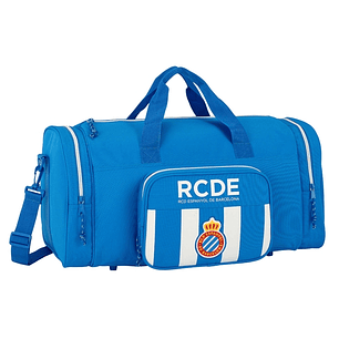 Safta RCD Espanyol Bolsa de Deporte - Bandolera Ajustable - Cremallera Doble - Bolsillo Frontal - Bolsillos Laterales - Fondo Semirigido - Tacos en Ba