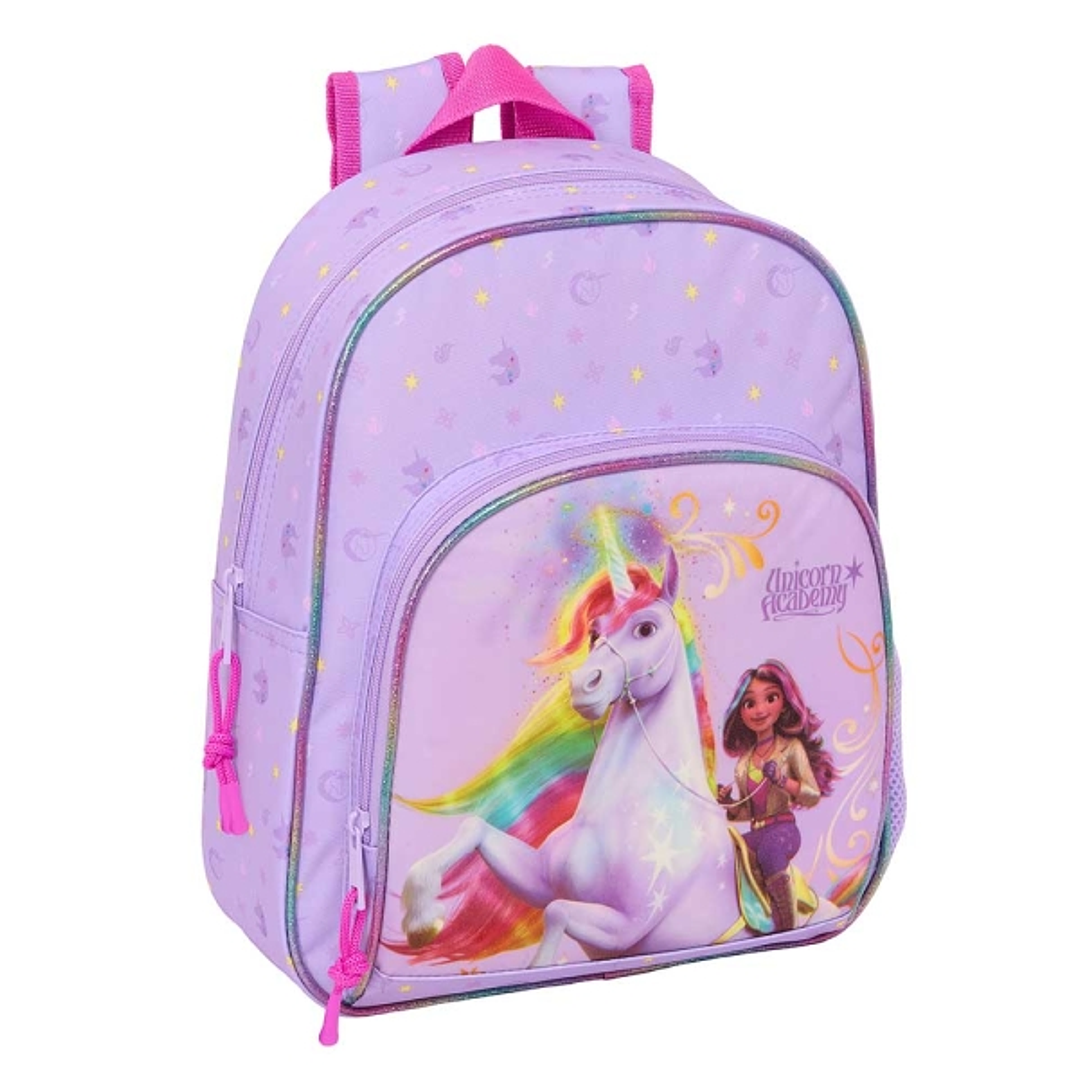 Safta Unicorn Academy Mochila Infantil - Adaptable a Carro - Portabotellas - Hombreras Ergonomicas - Bolsillo Frontal - Asa de Mano - 9.5L - 280x100x3 1