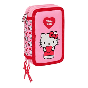 Safta Hello Kitty Plumier de 3 Pisos - 37 Piezas - 1.3L - Goma - Lapiz - Boligrafos - Sacapuntas - Reglas - 16 Colores - 14 Rotuladores - Material Dur