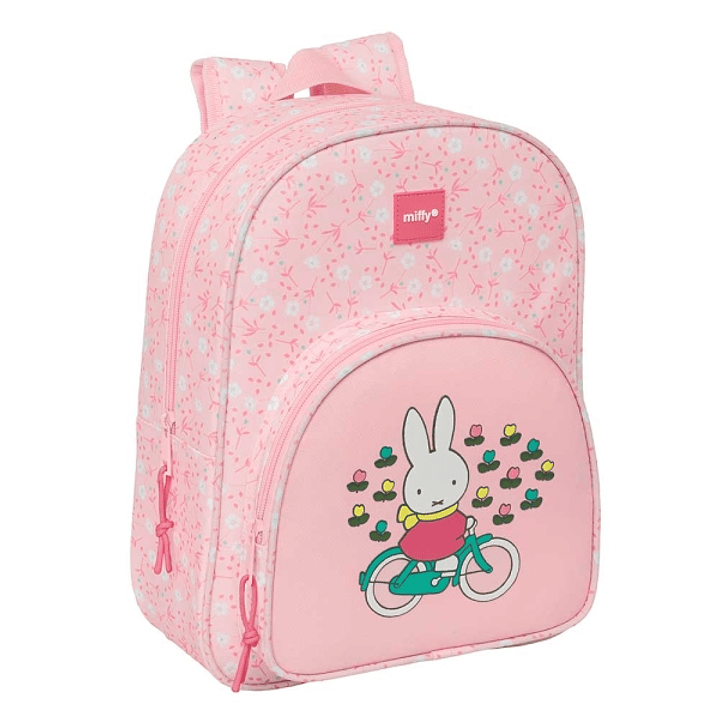 Safta Miffy Flores Mochila Infantil - Adaptable a Carro - Portabotellas - Hombreras Ergonomicas - Bolsillo Frontal - 10L - Motivos Miffy y Flores - 26 1