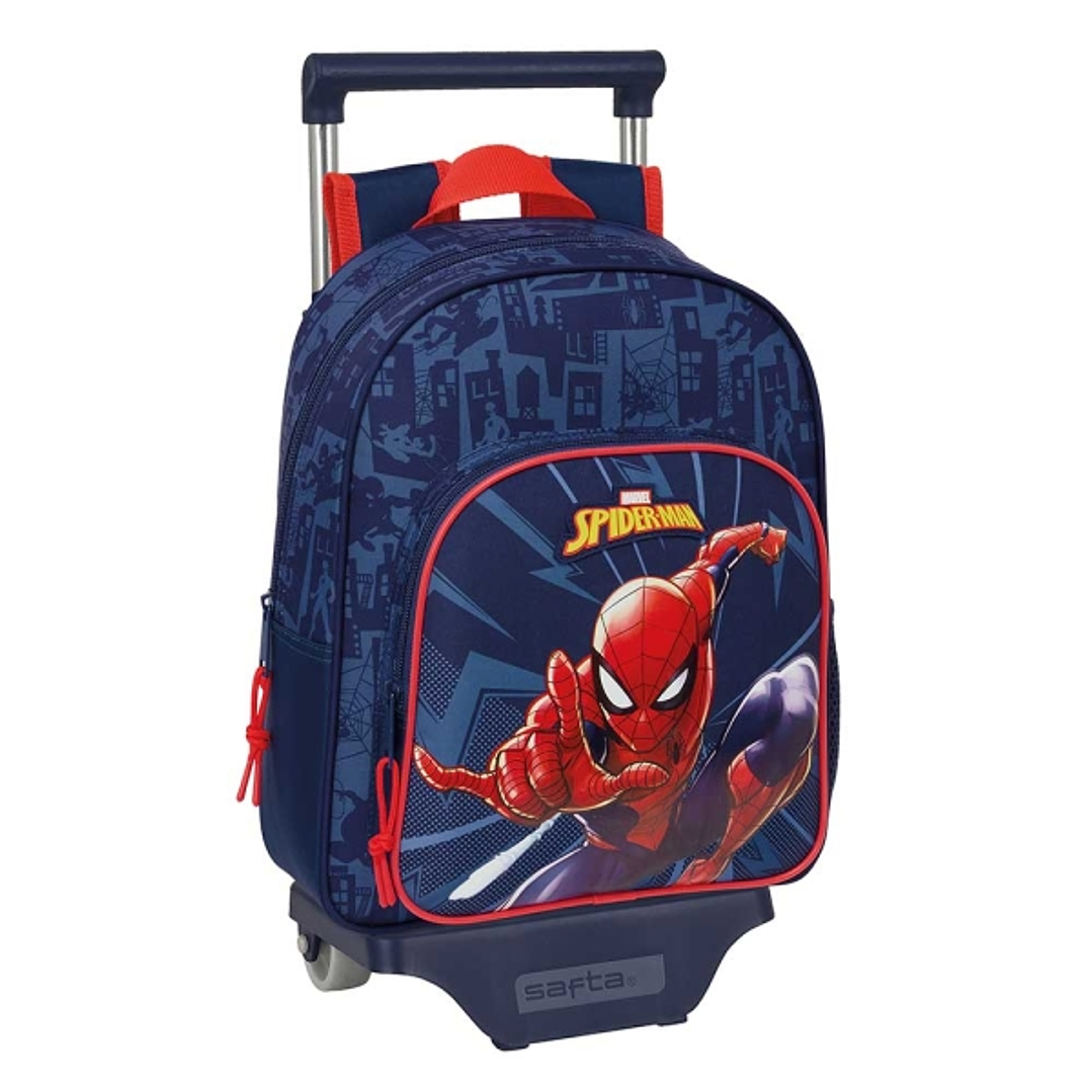 Safta Spider-Man Mochila con Carro - Portabotellas - Hombreras Acolchadas - Mochila Extraible - Material Resistente - 10 L - 270x100x330mm - Color Azu 1