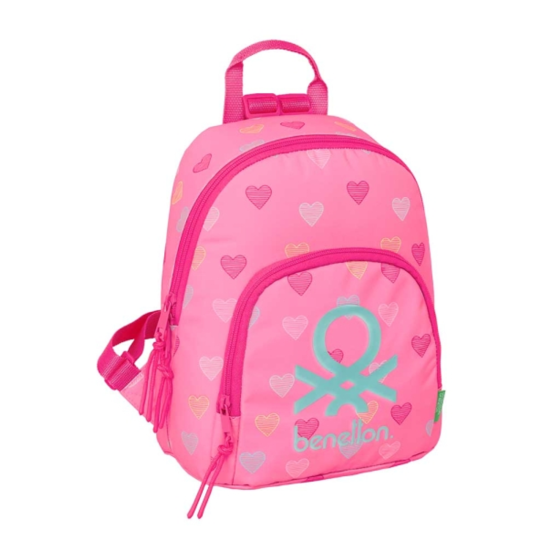 Safta Benetton Heart Mini Mochila - Bolsillo Frontal - Cremallera Doble - Bolsillo Interior Seguro - Bolsillo Trasero - Hombreras Ajustables - Asa Sup 1