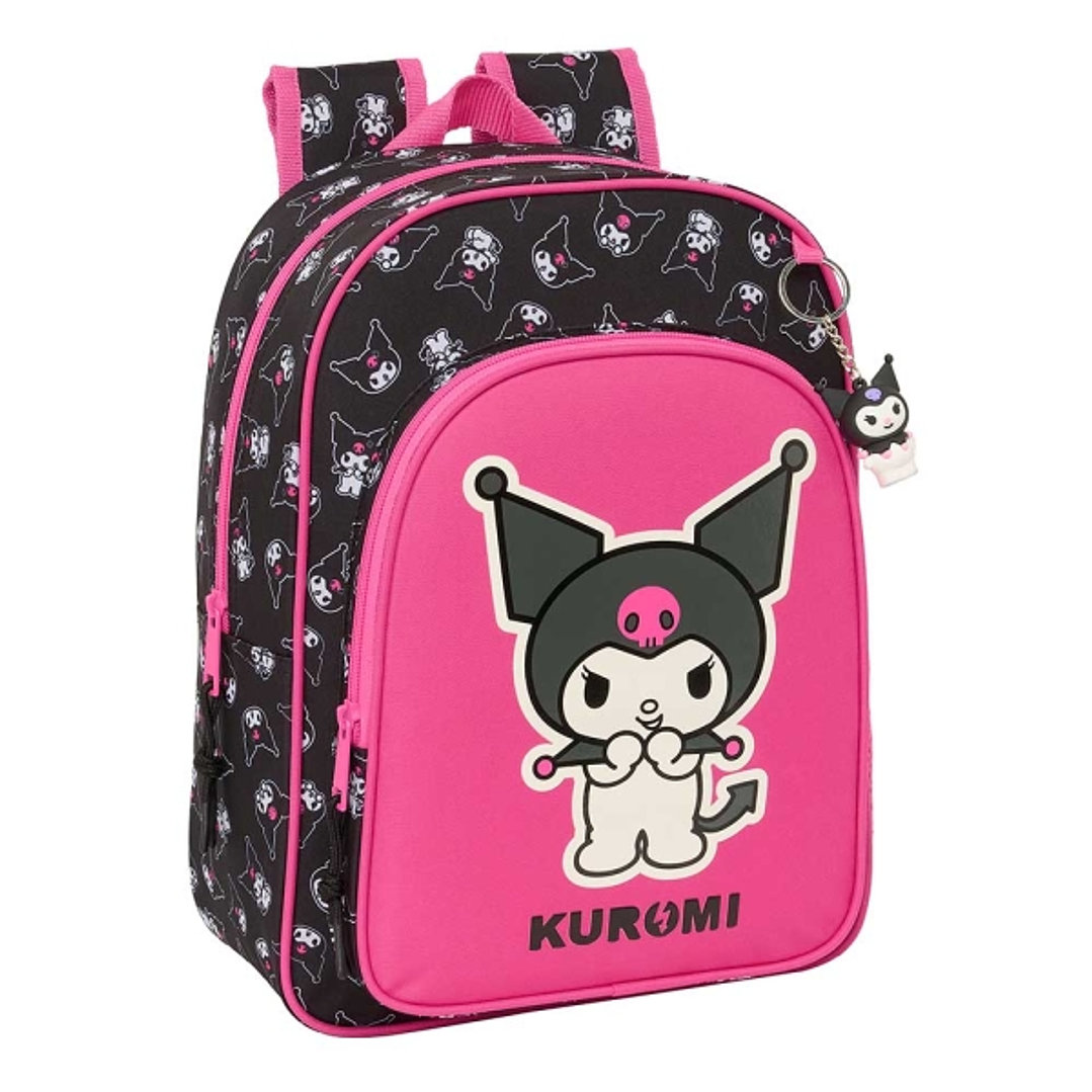 Safta Kuromi Mochila Infantil - Adaptable a Carro - Portabotellas - Hombreras Acolchadas - Bolsillo Frontal - 10L - 260x110x340mm - Color Negro y Rosa 1