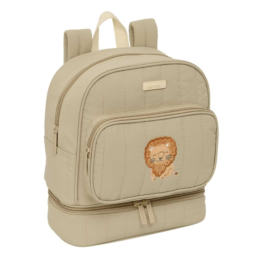 Safta Leon Mochila Guarderia - Isotermica - Tarjeta de Identificacion - Asa Superior - Compatible con Carro - 7.25L - 220x100x270mm - Color Arena 1