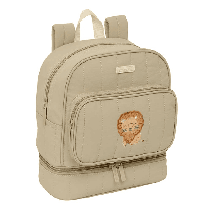 Safta Leon Mochila Guarderia - Isotermica - Tarjeta de Identificacion - Asa Superior - Compatible con Carro - 7.25L - 220x100x270mm - Color Arena 1
