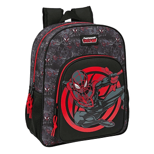 Safta Miles Morales Mochila - Adaptable a Carro - Portabotellas - Tirador Doble - Hombreras Ergonomicas Acolchadas - Bolsillo Frontal - Asa de Mano Su