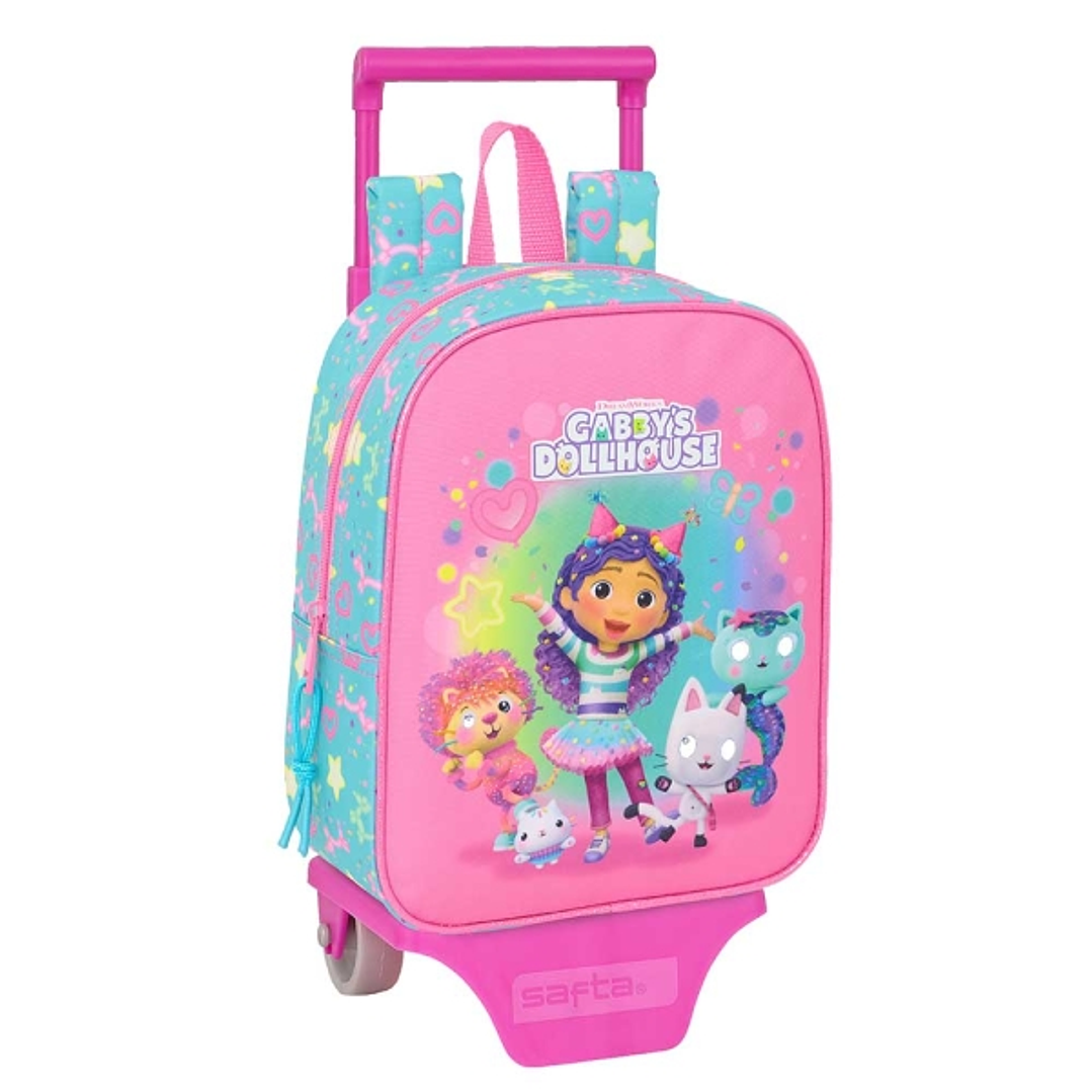 Safta Gabby's Dollhouse Confetti Mochila con Carro - Tarjeta ID - Asa Superior - Mochila Extraible - Resistente en Materiales - 6L - Carro de PP - Car 1