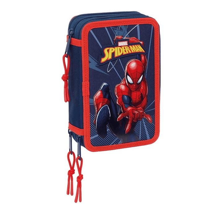 Safta Spider-Man Plumier de 3 Pisos - 37 Piezas - 1.3L - Goma - Lapiz - Boligrafos - Sacapuntas - Reglas - 16 Colores - 14 Rotuladores - 125x55x195mm  1